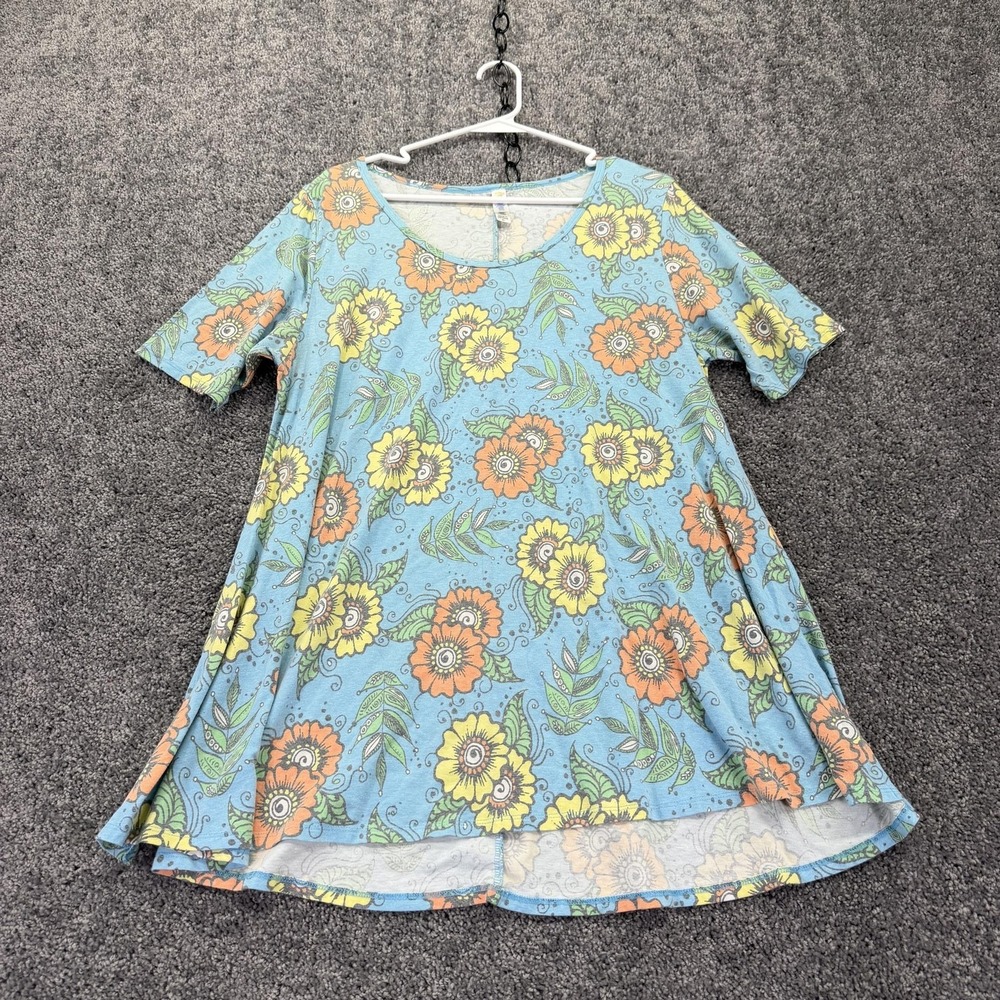 LuLaRoe Shirt Womens XL Multicolor Floral Short Sleeve Scoop Neck Tunic Casual